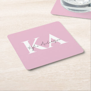 Dessous De Verre Carré Nom du monogramme personnel rose moderne -