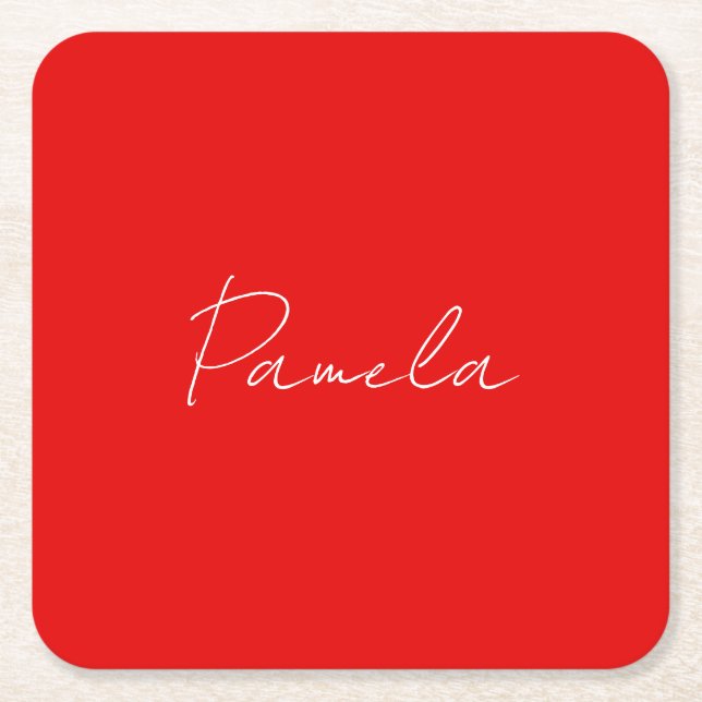 Dessous De Verre Carré Nom élégant Minimaliste classique rouge chaud (Devant)