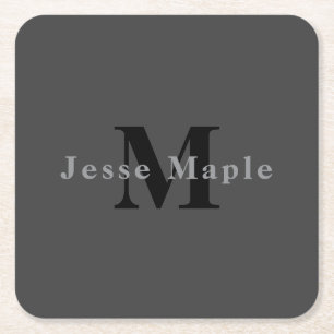 Dessous De Verre Carré Nom et monogramme   Dark Gray