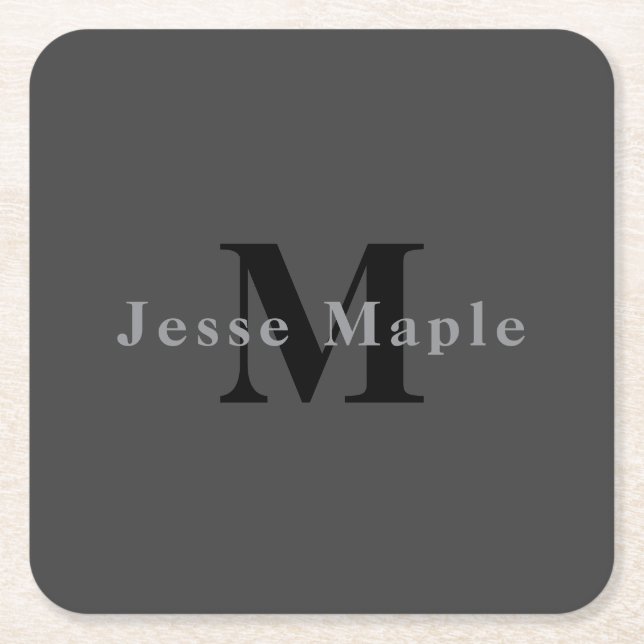 Dessous De Verre Carré Nom et monogramme | Dark Gray (Devant)