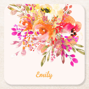 Dessous De Verre Carré Nom floral romantique brillant