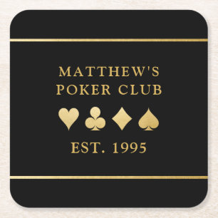 Dessous De Verre Carré Nom Gold personnalisé Card Club et combinaisons d