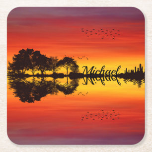 Dessous De Verre Carré Nom guitariste orange moderne Aquarelle