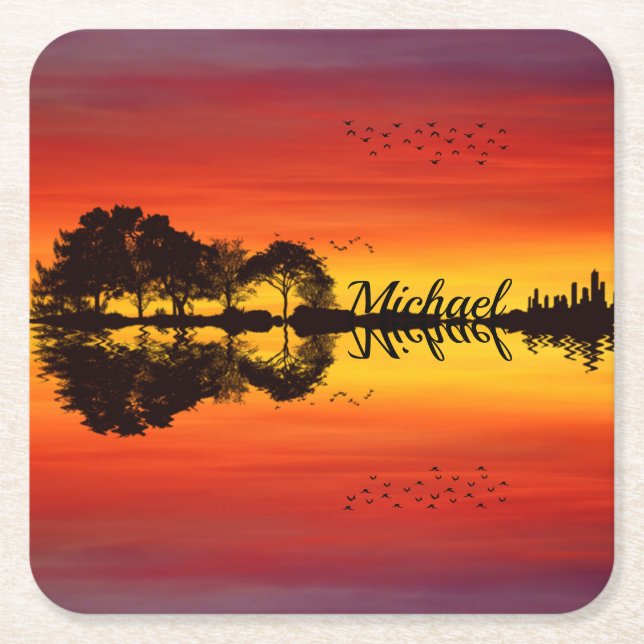 Dessous De Verre Carré Nom guitariste orange moderne Aquarelle (Devant)