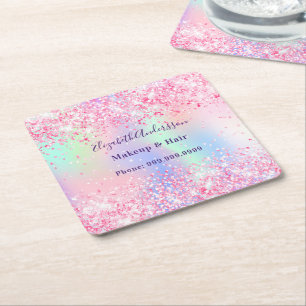 Dessous De Verre Carré Nom holographique rose