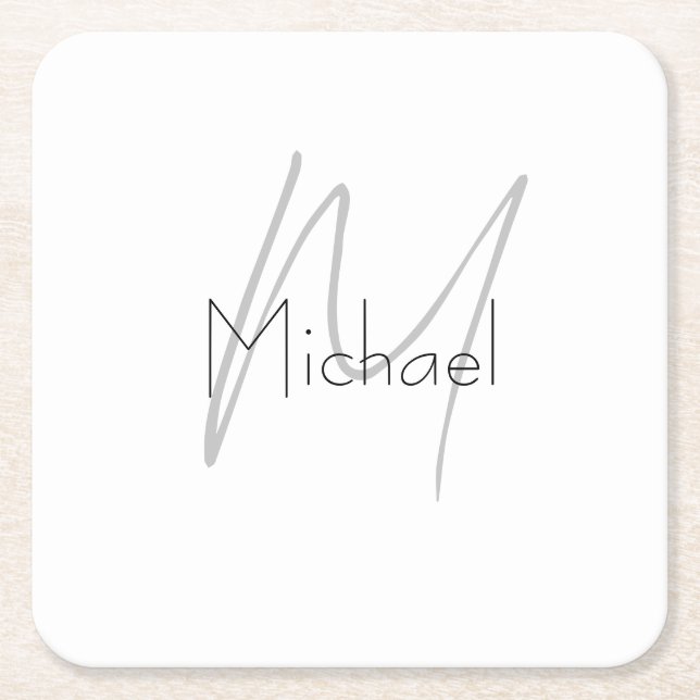 Dessous De Verre Carré Nom moderne minimaliste monogramme (Devant)
