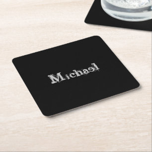 Dessous De Verre Carré Nom monogramme moderne minimaliste noir blanc