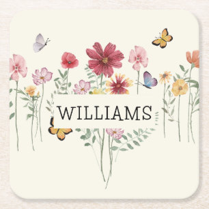 Dessous De Verre Carré Nom personnalisé Floral
