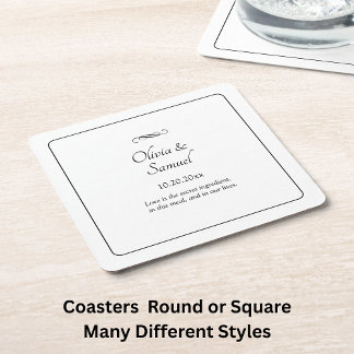 Dessous De Verre Carré Noms Date Message Noir Blanc Infini Défilement, 