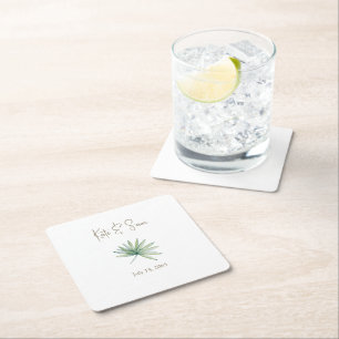 Dessous De Verre Carré Noms Personnalisés Blanc Mariage Tropical