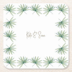 Dessous De Verre Carré Noms Personnalisés Blancs Mariage Tropical Palmier