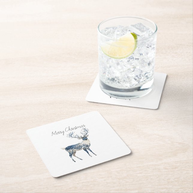 Dessous De Verre Carré Nordic Blue White Deer Christmas (En situation)