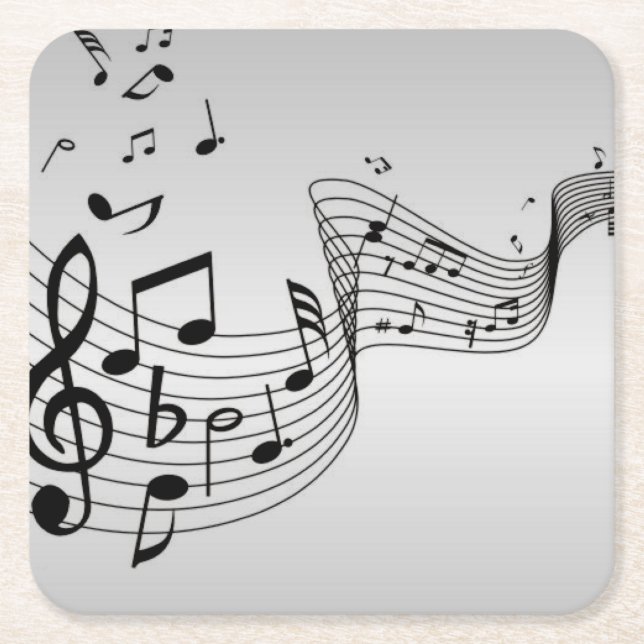 Dessous De Verre Carré Notes musicales sur Argent (Devant)