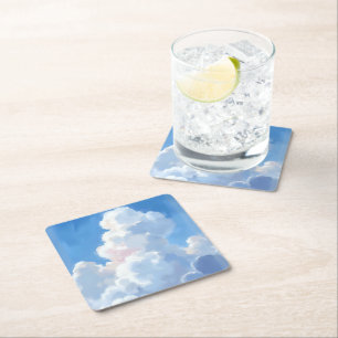 Dessous De Verre Carré Nuages Blancs Beau Ciel Bleu Aquarelle