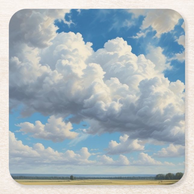 Dessous De Verre Carré Nuages blancs et ciel bleu clair (Devant)