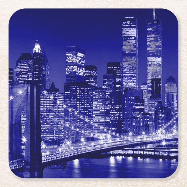 Dessous De Verre Carré Nuit bleue à New York (Devant)