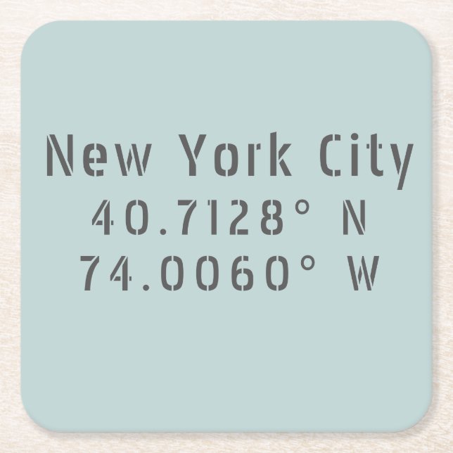 Dessous De Verre Carré NYC New York Latitude Longitude (Devant)