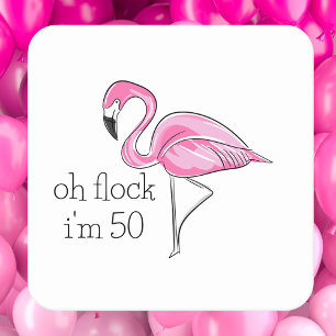Dessous De Verre Carré “Ô troupeau j'ai 50 ans” Anniversaire Flamant Rose