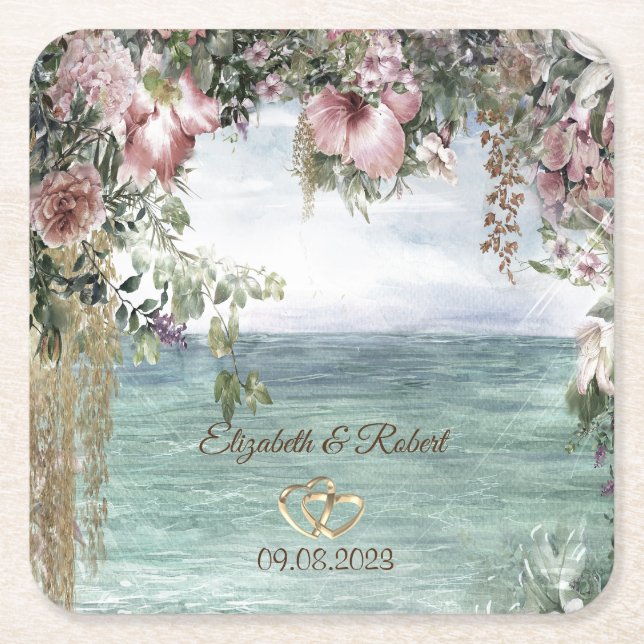 Dessous De Verre Carré Océan à fleurs chic (Devant)