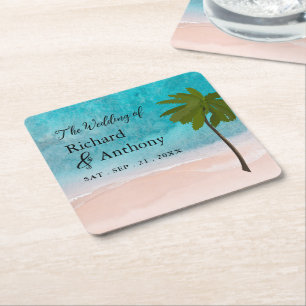 Dessous De Verre Carré Ocean Beach Palm Tree Mariage