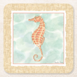 Dessous De Verre Carré Ocean Orange Seahorse