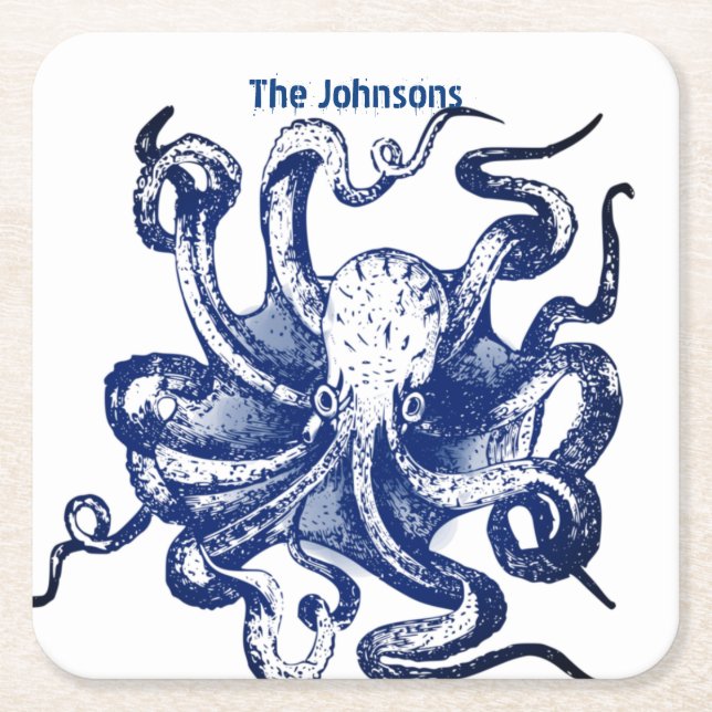 Dessous De Verre Carré Octopus bleu (Devant)