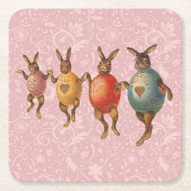 Dessous De Verre Carré Oeufs dansants lapins de Pâques (Devant)