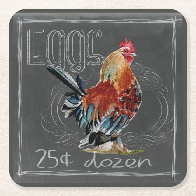 Dessous De Verre Carré Oeufs de coq sur le tableau (Devant)