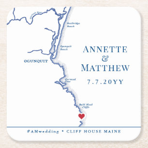 Dessous De Verre Carré Ogunquit Maine Map Mariage Cocktail Heure