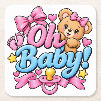Dessous De Verre Carré Oh Bébé ! Conception de célébration de Baby Shower