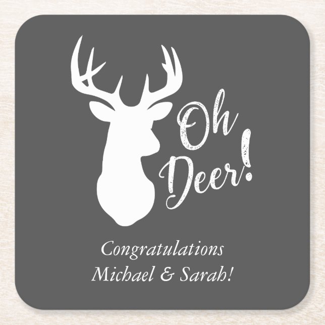 Dessous De Verre Carré Oh Deer Baby shower rose (Devant)