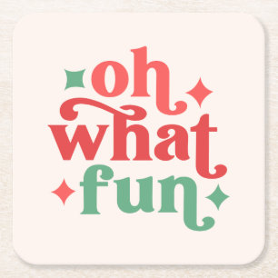 Dessous De Verre Carré Oh What Fun - Festive Holiday Typographie