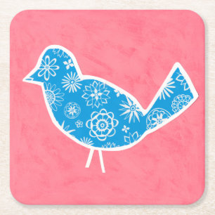 Dessous De Verre Carré Oiseau décoratif avec des motifs sur l'arrière -