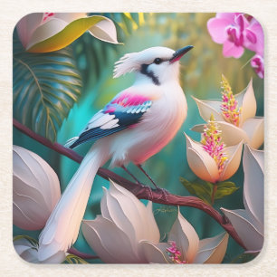 Dessous De Verre Carré Oiseau d'Imaginaire tacheté blanc crêpé