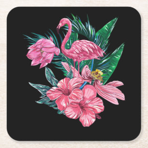 Dessous De Verre Carré Oiseau rose Flamant rose Aquarelle