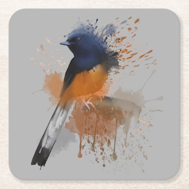 Dessous De Verre Carré Oiseau Shama Rumpé Blanc (Devant)