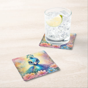 Dessous De Verre Carré Oiseaux arc-en-ciel Peacock 1