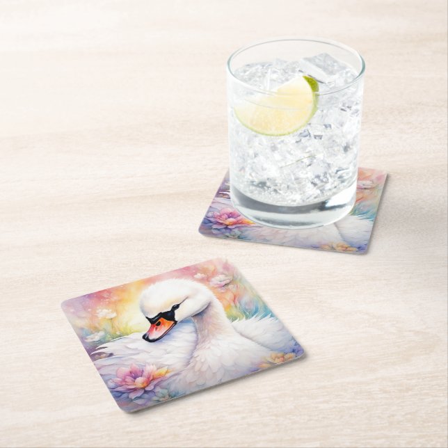 Dessous De Verre Carré Oiseaux arc-en-ciel Swan 3 (En situation)