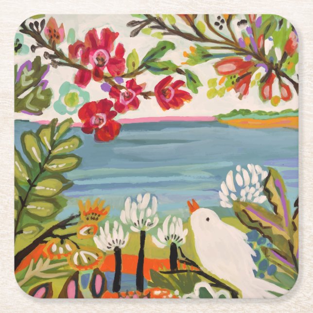 Dessous De Verre Carré Oiseaux dans le jardin (Devant)