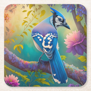 Dessous De Verre Carré Oiseaux d'Imaginaire Jay bleu
