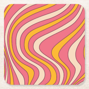 Dessous De Verre Carré Ondes de style rétro rose et orange