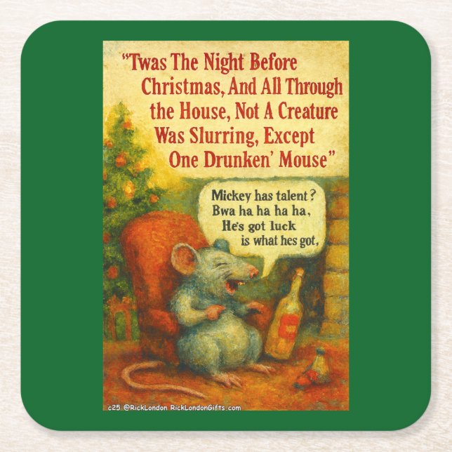 Dessous De Verre Carré One Drunken' Mouse – Christmas Card Chaos (Devant)