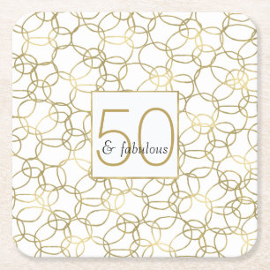 Dessous De Verre Carré Or Blanc Glamour Cercles Stylés 50 et Fabuleux