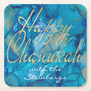 Dessous De Verre Carré Or bleu de Chanukah