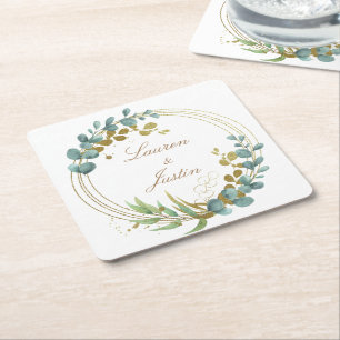 Dessous De Verre Carré or de l'eucalyptus verdure Monogramme