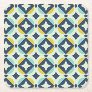 Dessous De Verre Carré Or géométrique et motif bleu