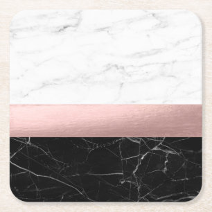 Dessous De Verre Carré or rose de marbre blanc noir clair moderne éléga