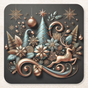 Dessous De Verre Carré Or Rose de Noël moderne