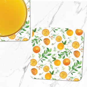 Dessous De Verre Carré Orange Citrus été Floral Motif botanique
