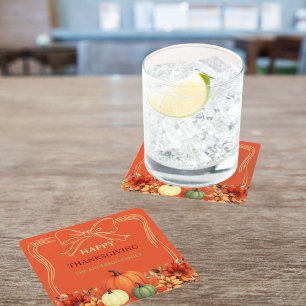 Dessous De Verre Carré Orange de Thanksgiving orangé à la main citrouille